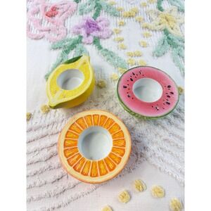 PartyLite Ceramic Fruit Tea Light Candle Holders Set Watermelon Lemon Orange